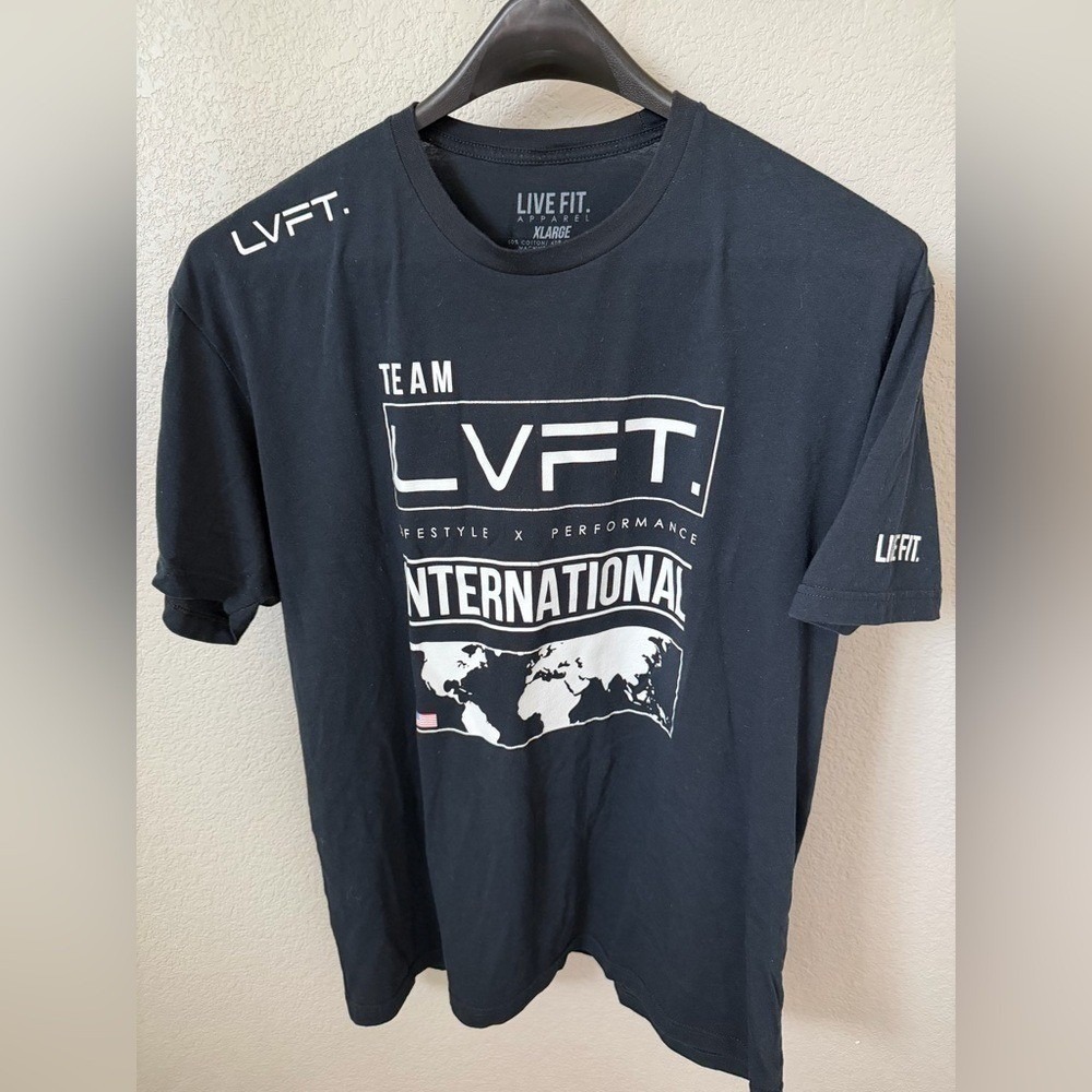 Live Fit Apparel Mens XL Black Team LVFT International Graphic T-Shirt Gym Tee